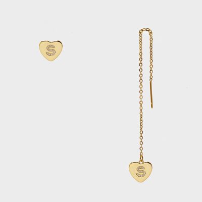 EARRING SET WITH HEART AND LETTER IN ZIRCONS + LETTERS