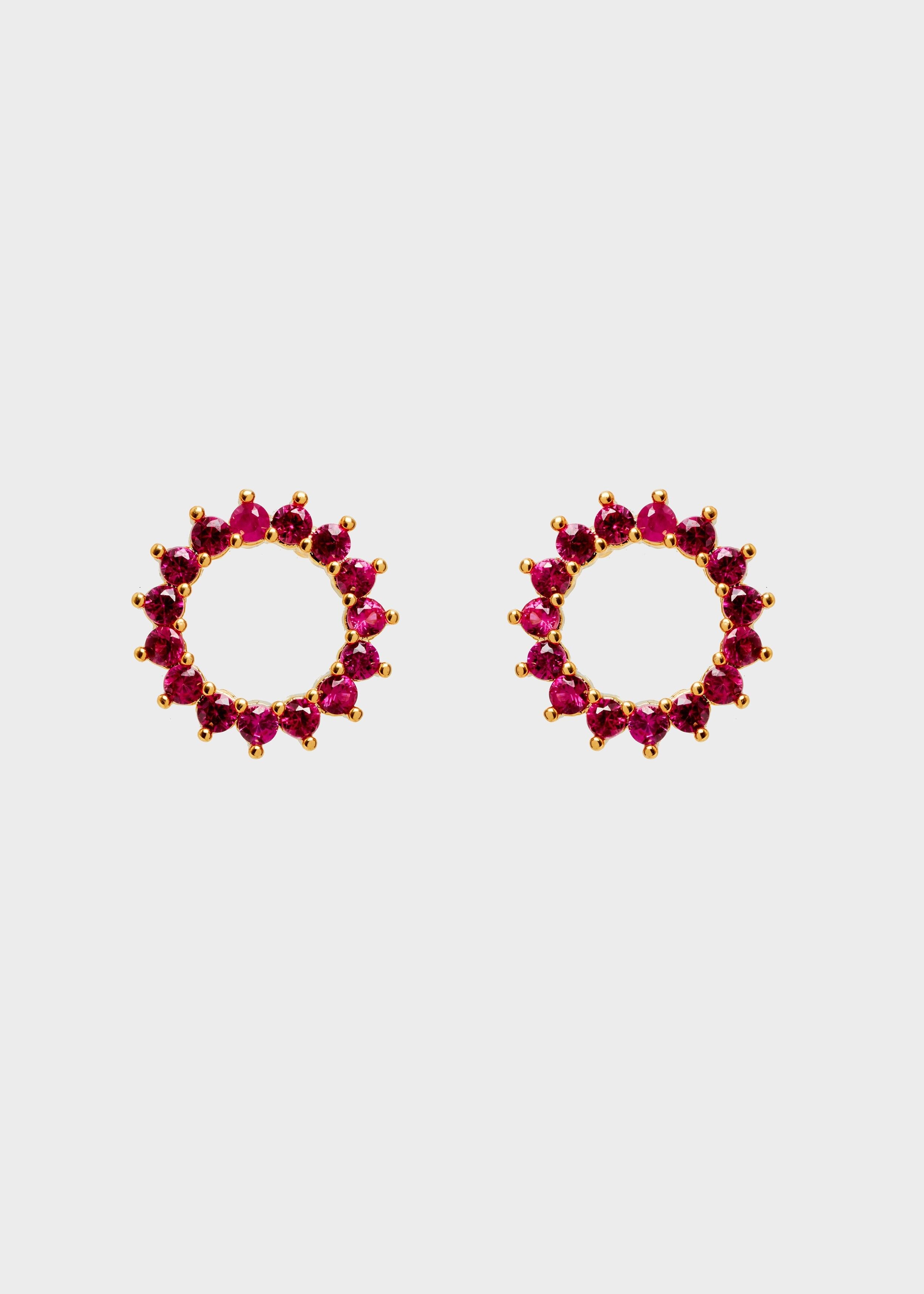 YUNA ROUND EARRINGS WITH FUSHIA ZIRCONS