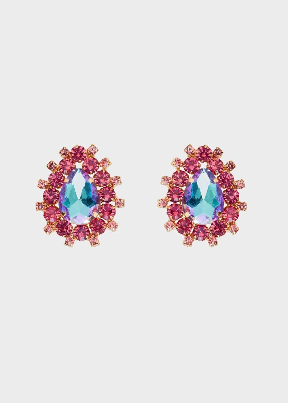 TEAR EARRINGS WITH BLUE AND FUSHIA STONES