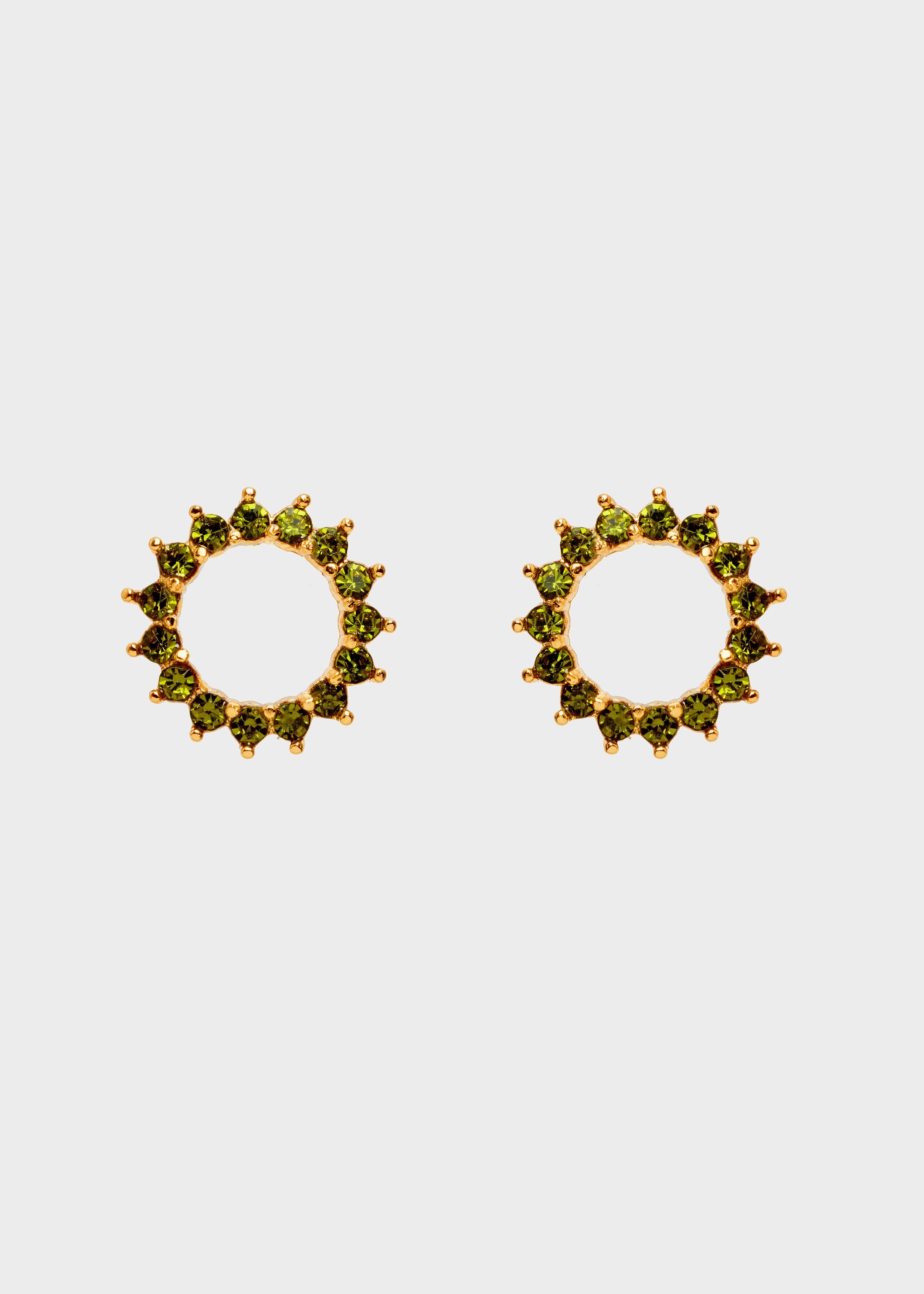 YUNA ROUND EARRINGS WITH GREEN ZIRCONS
