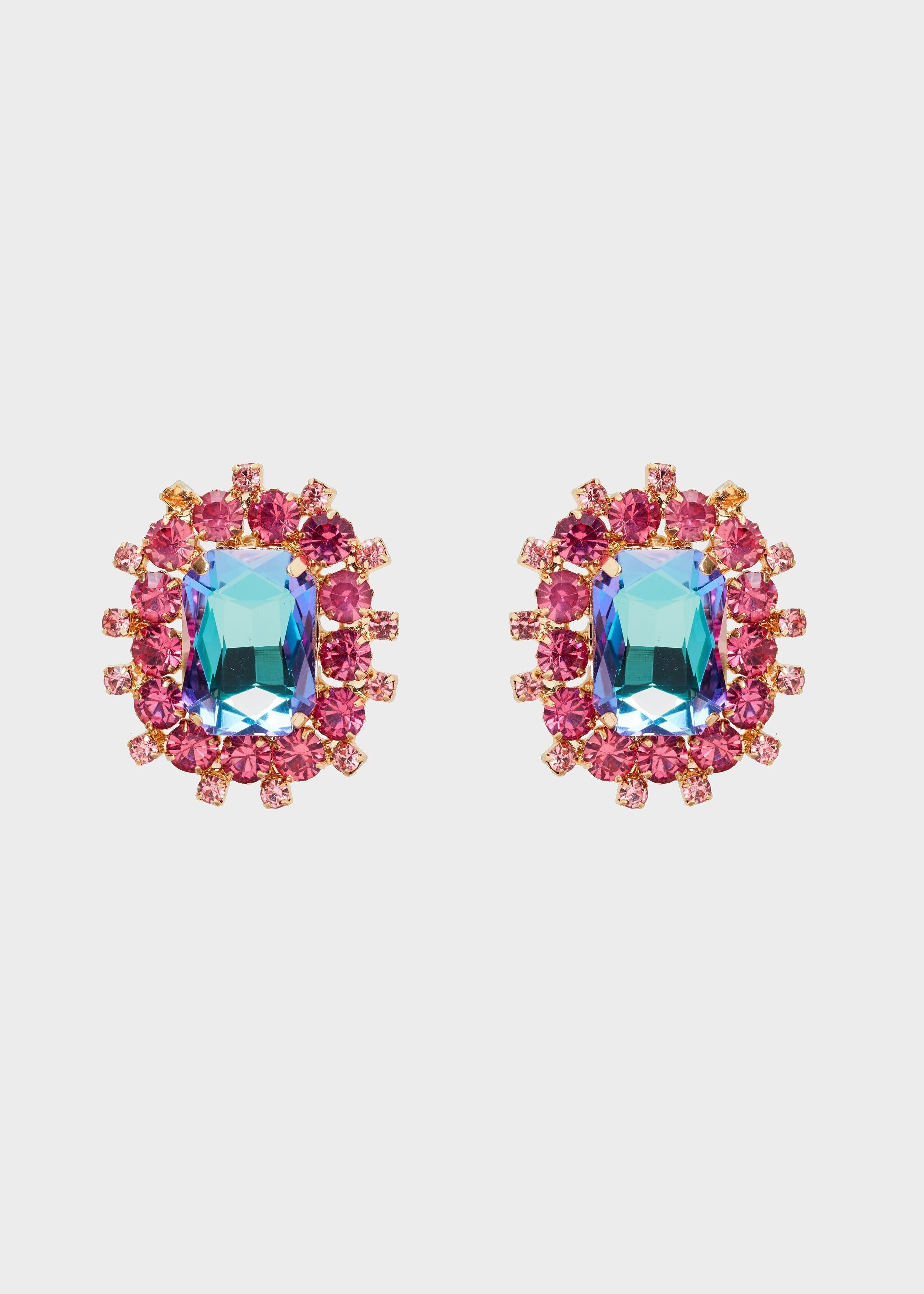TEA EARRINGS WITH BLUE AND FUSHIA STONES