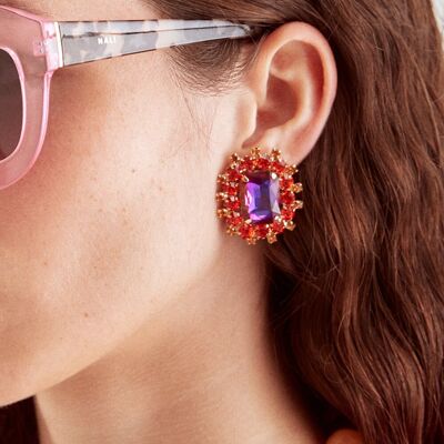 BOUCLES D'OREILLES DE THÉ AVEC PIERRES ORANGE ET FUSHIA