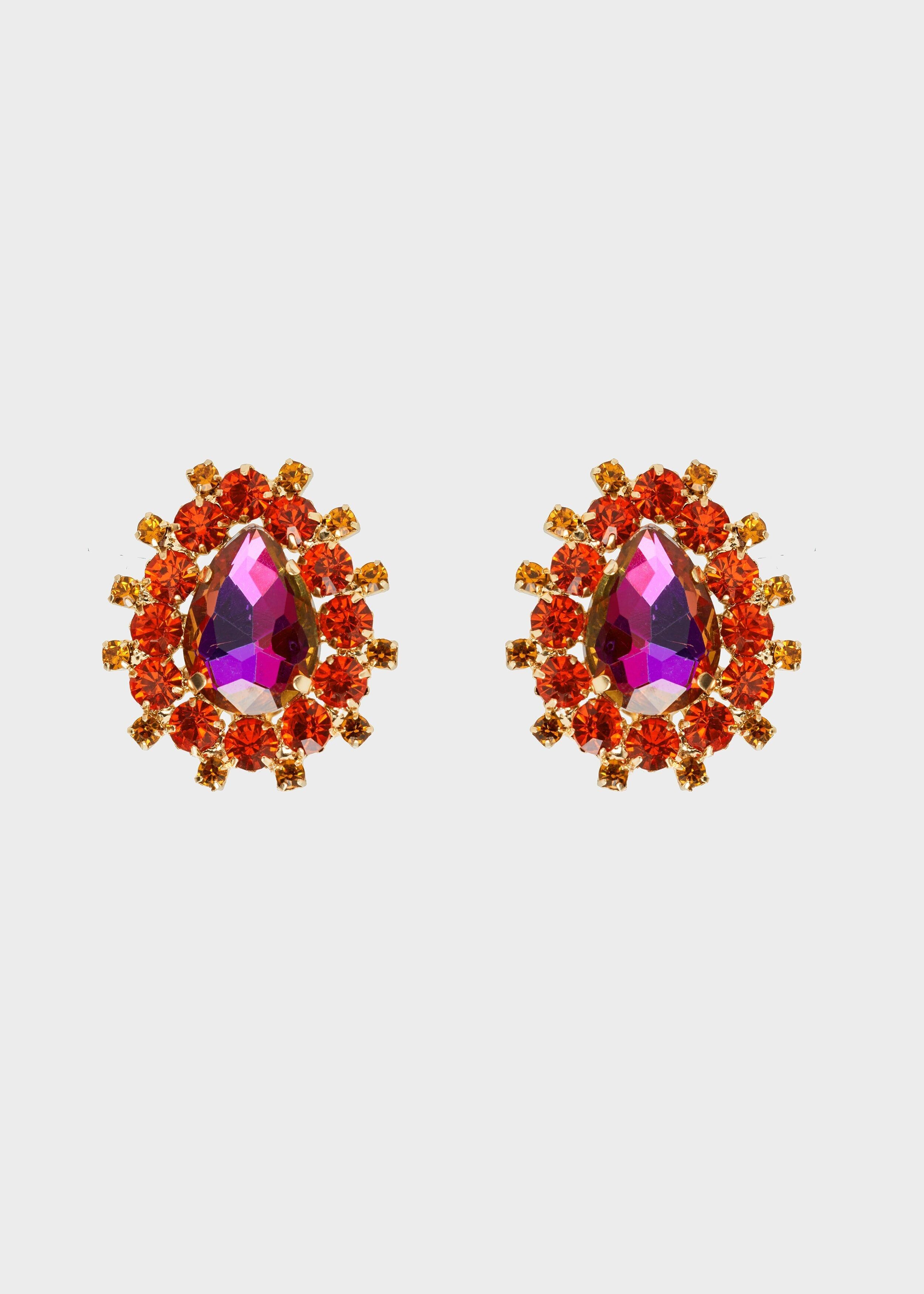 TEAR EARRINGS WITH PURPLE AND ORANGE STONES