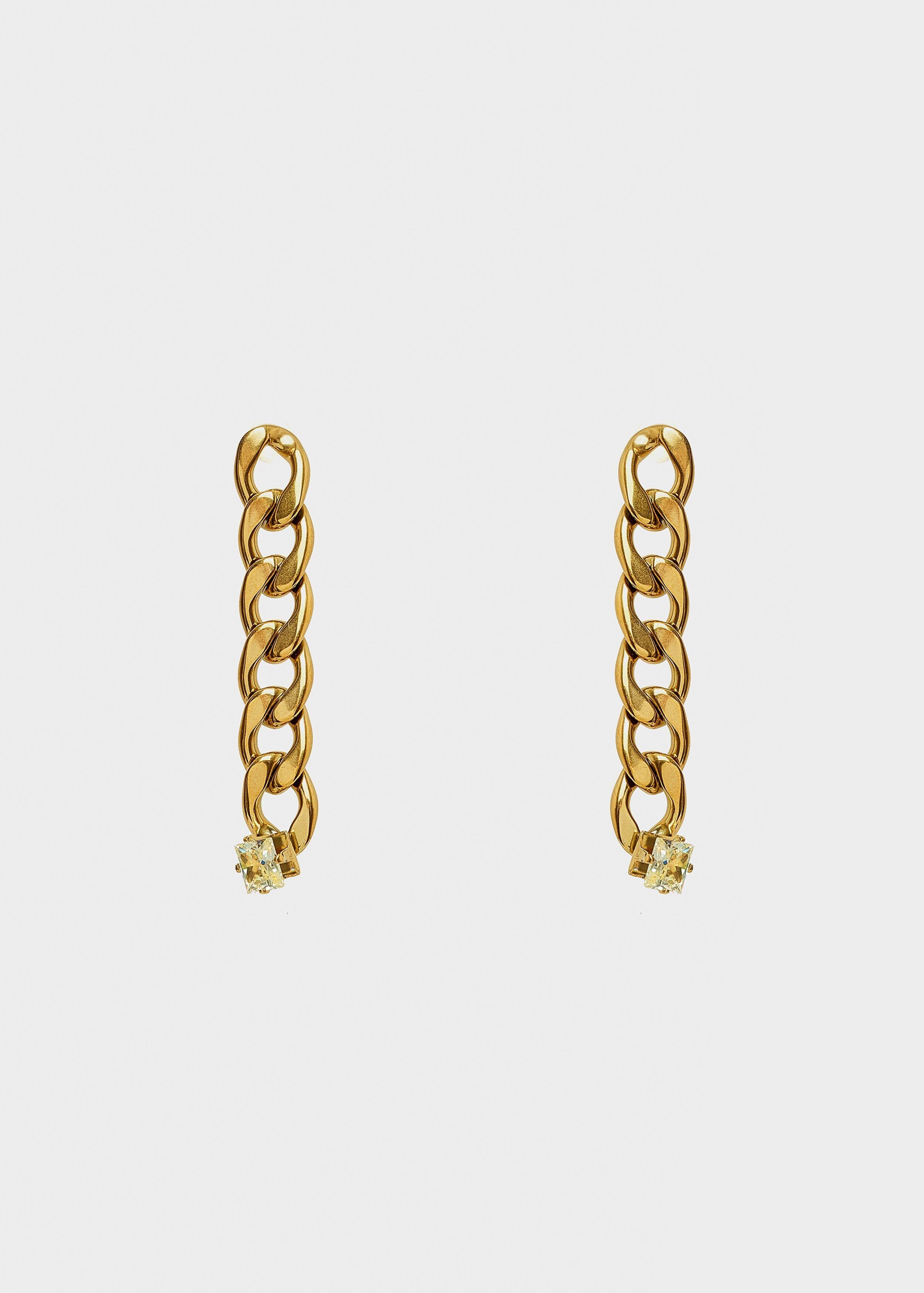 STAIN. STEEL CHAN EARRINGS W/ YELLOW STONE