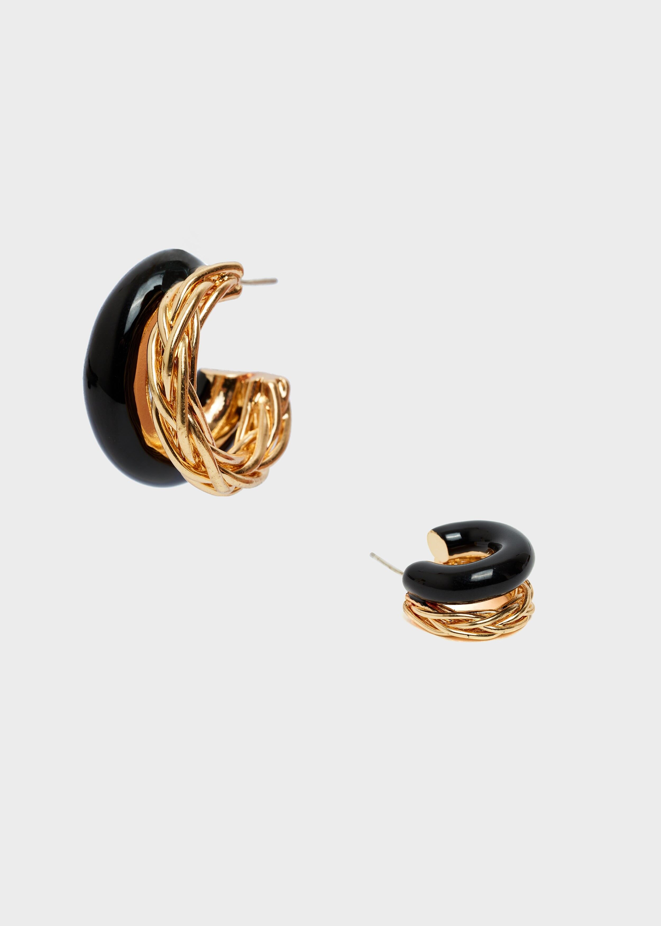 SIA DOUBLE HOOP EARRINGS ENAMEL BLACK