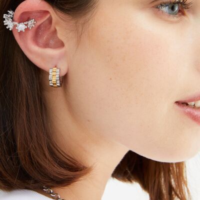 PETITES BOUCLES D'OREILLES CRÉOLES MAILLE OR/ARGENT