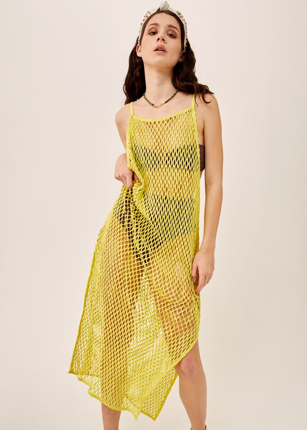 VERA LONG CROCHET DRESS IN YELLOW SIZE I