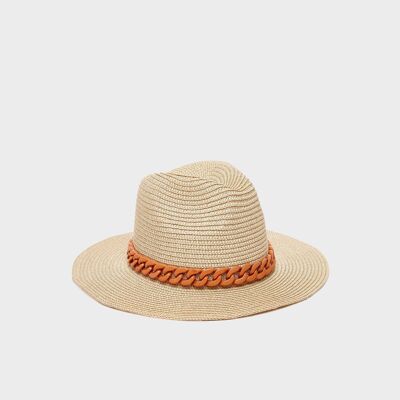 SONIA RAFFIA HAT WITH ORANGE CHIAN