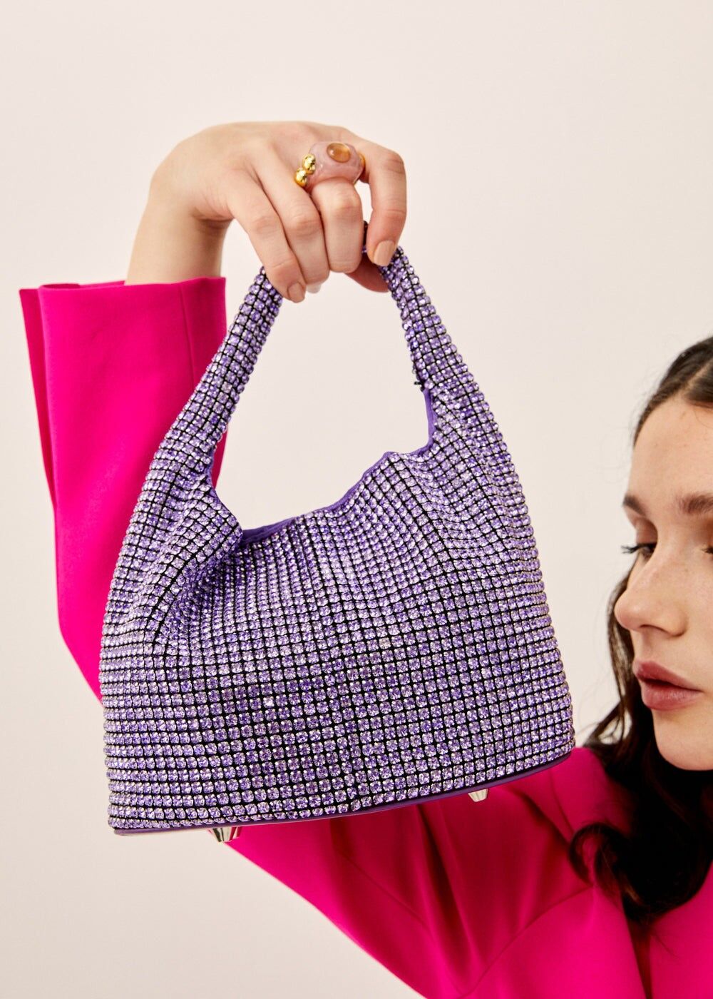 SHINY HANDBAG W/ PURPLE STONES
