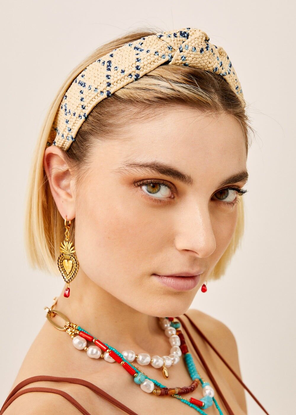 WILLY KNOT HEADBAND IN BEIGE AND BLUE