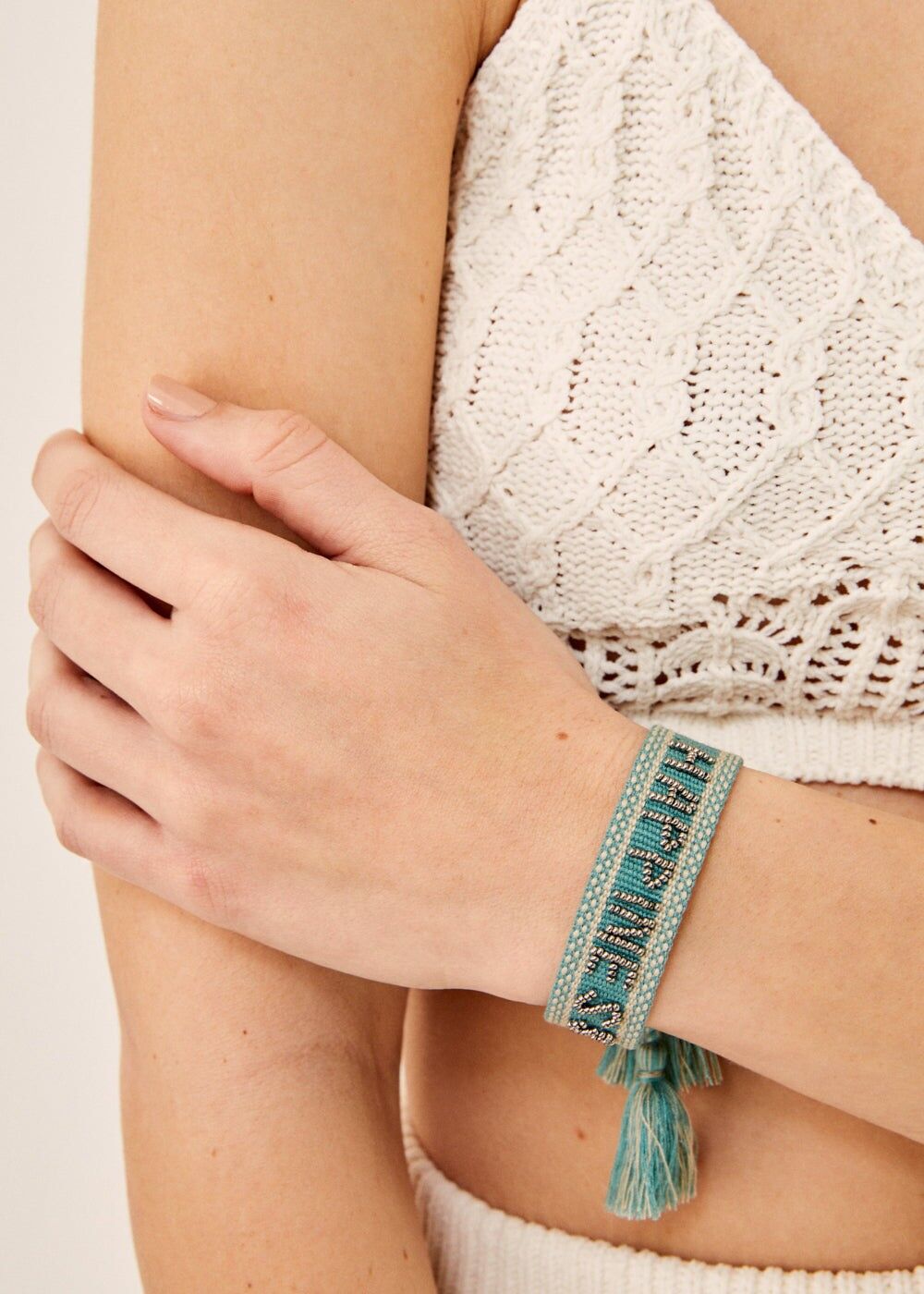 GIOIA FABRIC BRACELET WITH BEADS BLUE