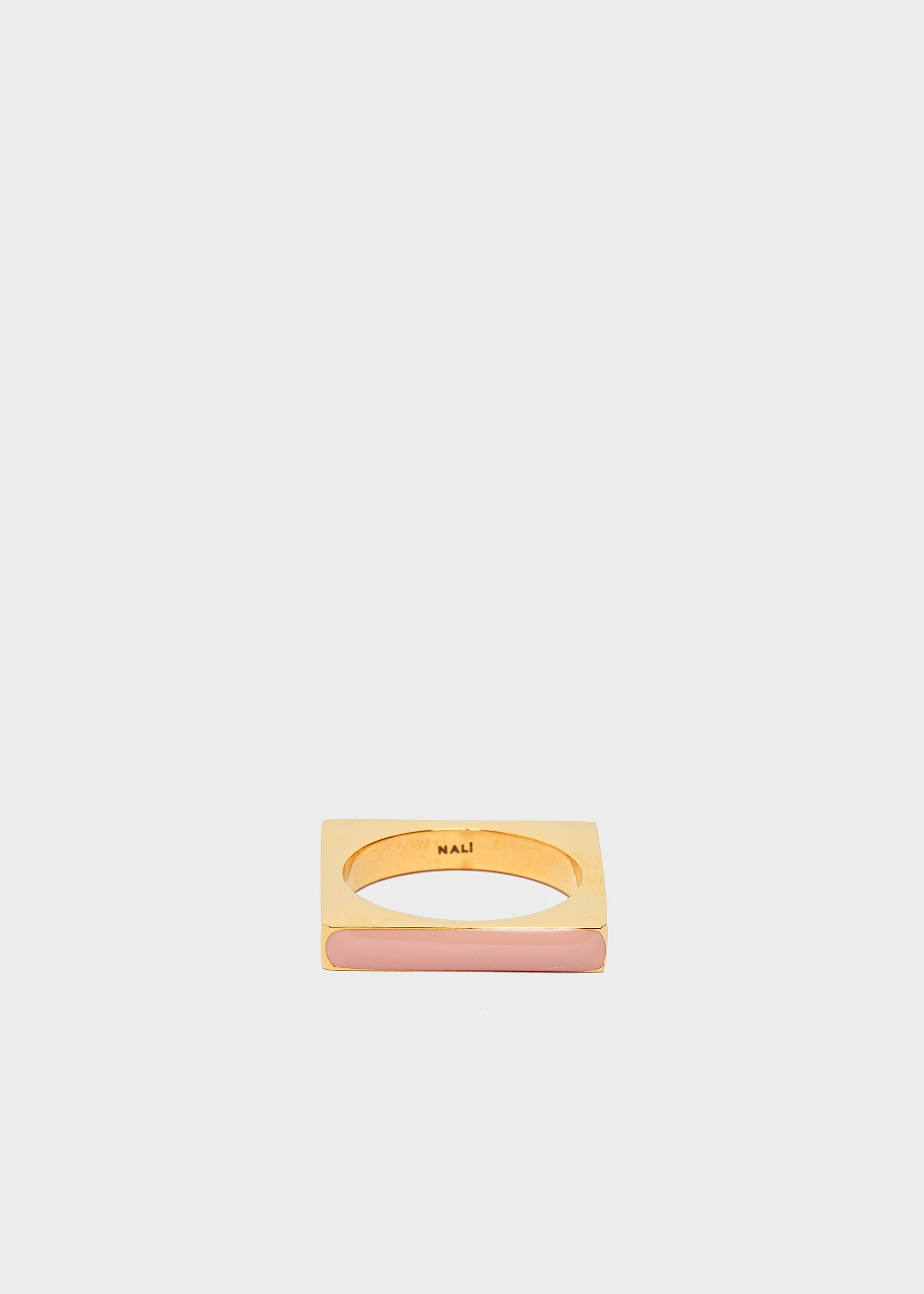 STAIN. STEEL SQUARE RING IN ENAMEL CORAL