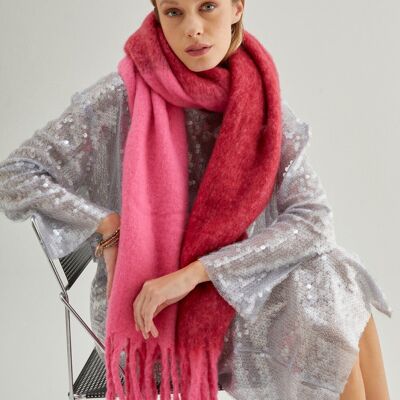 FOULARD ÉPAISSE À FRANGES FUSHIA