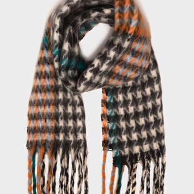 ÉCHARPE OVERSIZE KORI PIED DE POULE NOIR/ORANGE