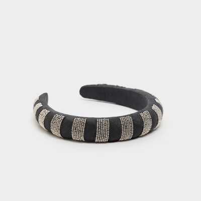 VELVED HEADBAND WITH GRAY BEADS