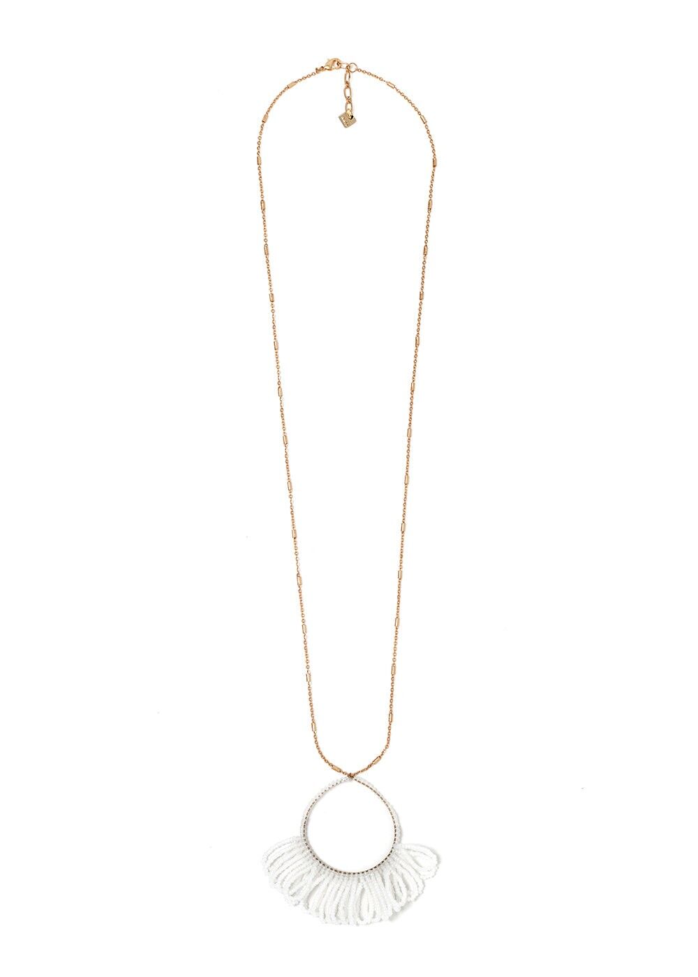 LONG GOLD NECKLACE WITH IVORY CRYSTALS PENDANT