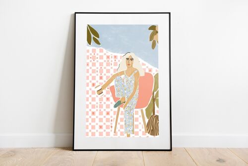 Woman With Coffe - Art Print (size A4)