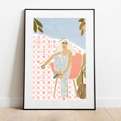 Femme avec café - Art Print (taille A4)