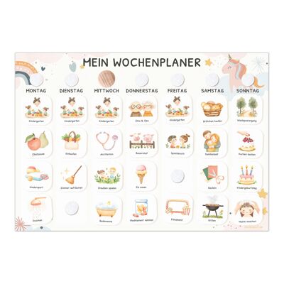 Agenda hebdomadaire pour enfants incl. 350 cartes de routine - motif licorne
