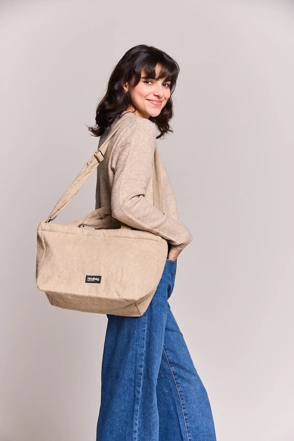 Bolso Alba de lana azul marino y beige