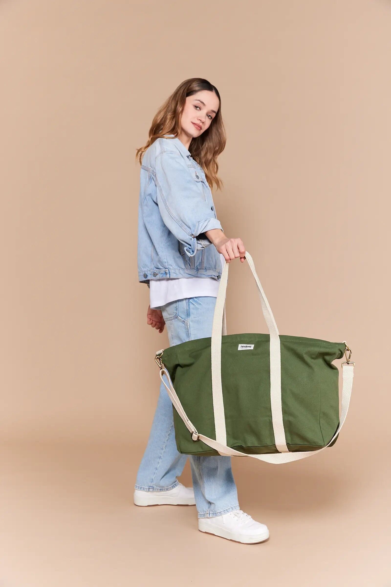Borsa da weekend in jeans oliva