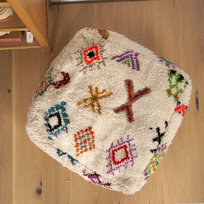 Pouf marocchino Azilal - Simboli berberi multicolori