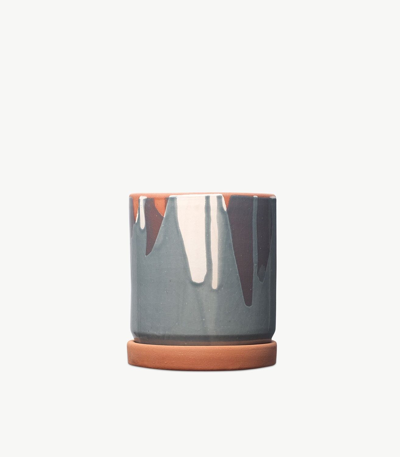 Tontopf mit weißem Engobe und grauer Glasur