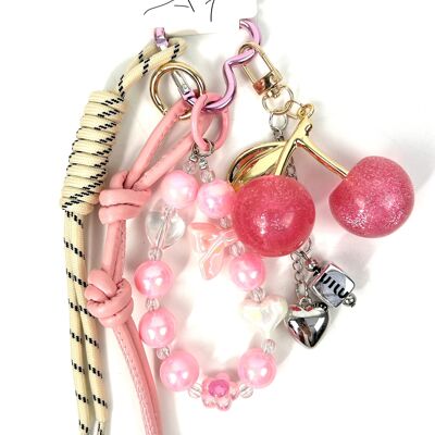LLAVERO DE BOLSO GRIGRI ULTRA LINDO CON CEREZAS ROSAS EN COPA