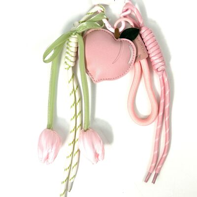 Portachiavi con ciondolo per borsa a forma di tulipani rosa e pesca, molto carino