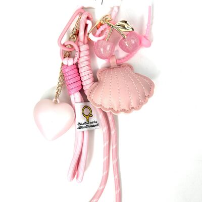 Portachiavi con ciondolo a forma di cuore e ciliegie GRIGRI ultra carino, rosa
