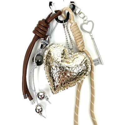 PORTACHIAVI GRIGRI ULTRA CARINO CON CUORI DORATI E CHIAVE A CUORE
