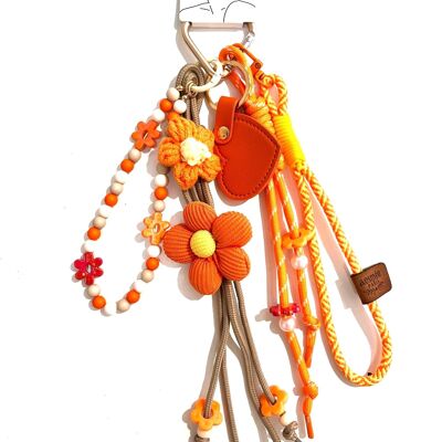 PORTE CLE SAC GRIGRI ULTRA MIGNON PETITES FLEURS ORANGEES