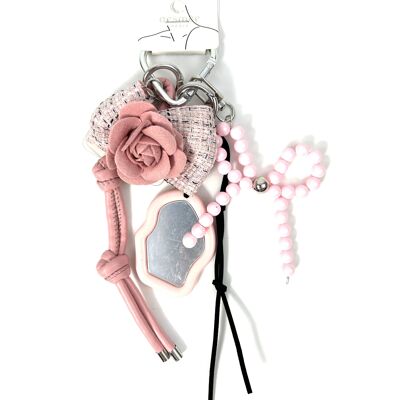PORTE CLE SAC GRIGRI ULTRA MIGNON ROSES ET NŒUD ROSES