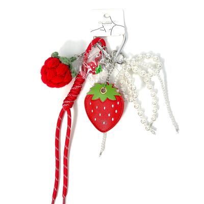 LLAVERO DE BOLSO GRIGRI ULTRA LINDO CON FRESAS Y NUDO DE PERLA