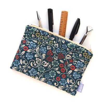 Astuccio portapenne in tessuto fatto a mano - Fiori rampicanti (19x13 cm)