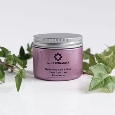 Crema facial de ácido hialurónico y rosa