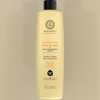 SHAMPOO "CHERATINA E ACIDO IALURONICO / BIOTINA" SENZA SOLFATI E PARABENI - FORMULA 100% VEGANA - 500 ML - KERA QUEEN'S