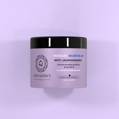 "SILVER BLUE" ANTI-YELLOWING HAIR MASK - GREY/WHITE/BLONDE HAIR - REPAIRING ILLUMINATOR - 500 ML - KERA QUEEN'S