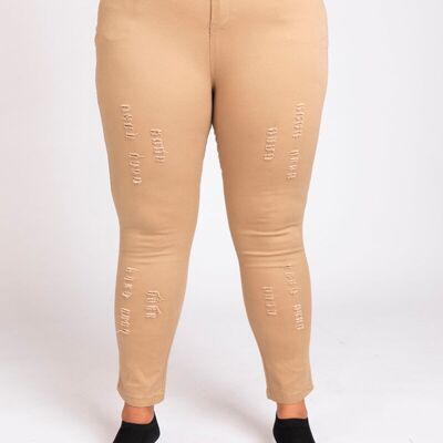 Vaqueros beige con efecto roto de talla grande (B201)