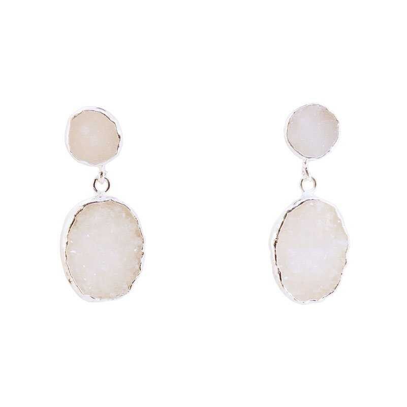 Rupien-ikonische silberne weiße Ohrringe