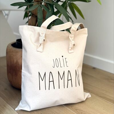 Tote Bag à nœuds "Jolie Maman" écru