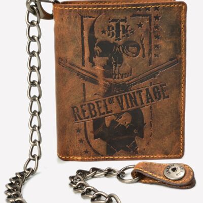 Cartera vintage Rebel-Skull de piel con combinación 1796A-SK-25