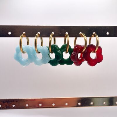 Resin flower hoop earrings - Gold-plated stainless steel + Packaging included