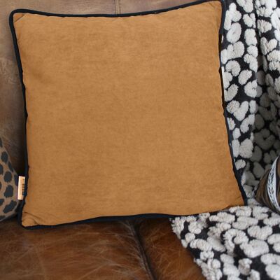 Coussin carré déhoussable, 40x40cm, velours ras, passepoil contrasté, collection Java