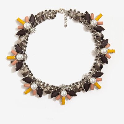 COLLIER COURT AVEC PIERRES MOUTARDE ET ROSES