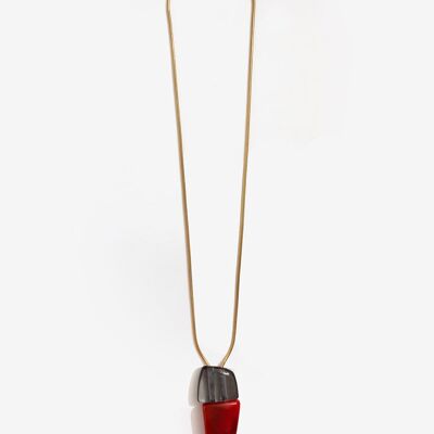 LONG NECKLACE WITH GRAY AND RED RESIN STONES