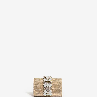 POCHETTE EN RAPHIA NATUREL AVEC FINITIONS ARGENTÉES