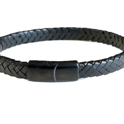 Bracelet homme cuir tressé noir 8mm