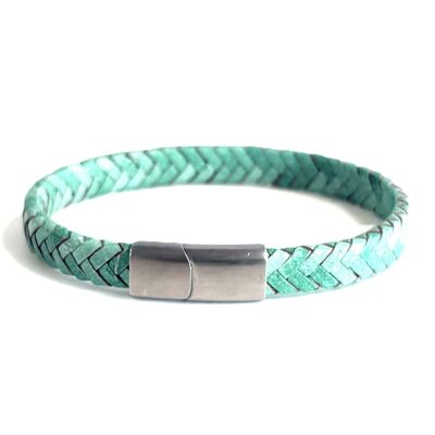 Bracelet homme cuir tressé turquoise 8mm