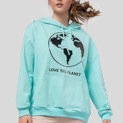 Oversized AZURI trendy sweatshirt with hood with adjustable drawstring - light blue